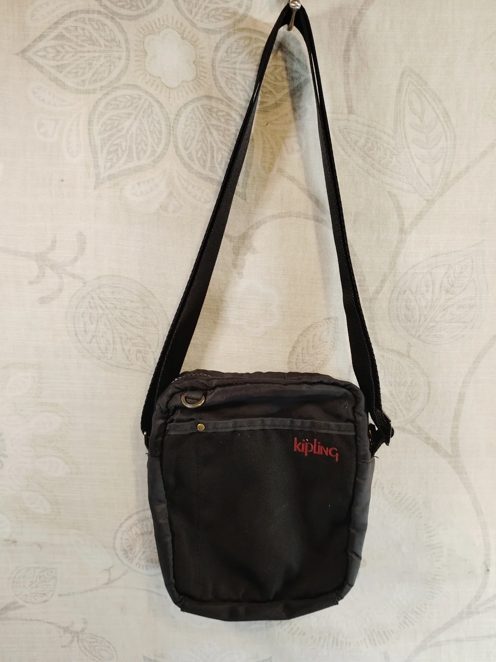 Kipling Compact Black Crossbody /Messenger Bag with Red Logo